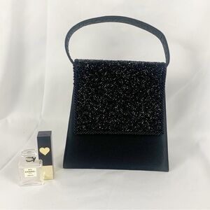 KMQ Co. Black Beaded Satin Evening Bag – Y2K Party Handbag
